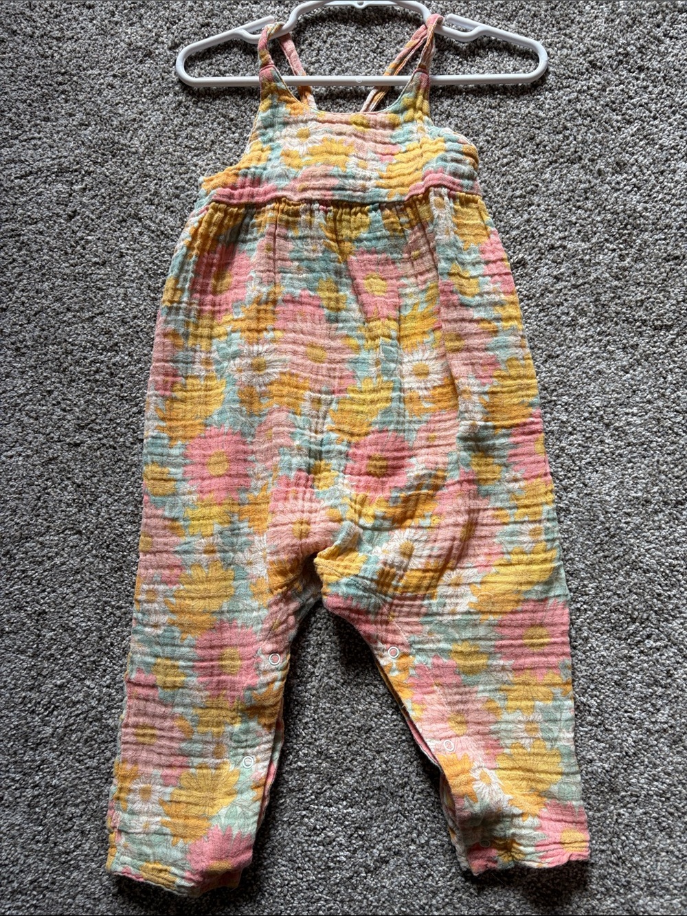 Angel Dear Floral Muslin Romper in Pink, Yellow & Mint